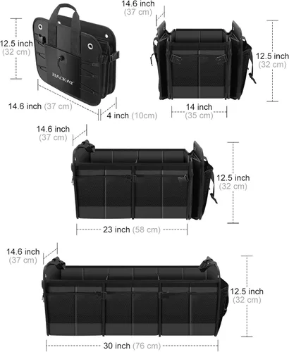 Miniatura 4 de HAOKAY Organizador de maletero de automóvil con tapa, resistente, extra grande, color negro, Oxford, multicompartimentos, plegable, para SUV