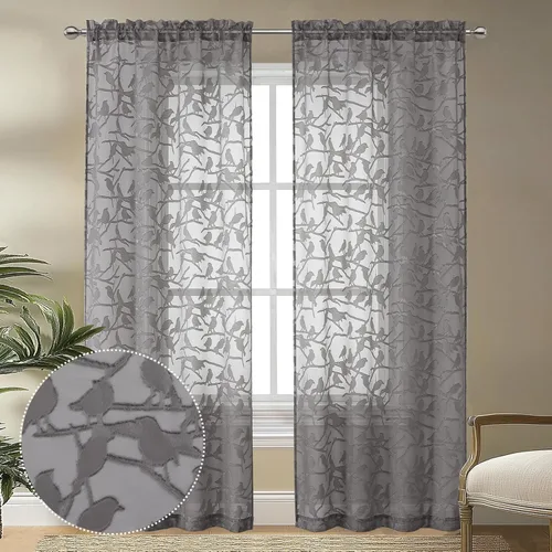 Miniatura 63 de OVZME Anji - 2 paneles de cortinas traslúcidas de gasa marrón de 72 pulgadas de largo para dormitorio, doble bolsillo para barra, tela ligera