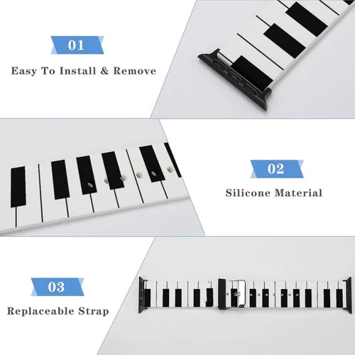 Miniatura 7 de Correas de reloj de silicona musicales con piano musical, compatibles con Apple Watch, correa de reloj de liberación rápida para iWatch Series 8, 7