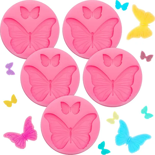 Patelai 5 moldes de silicona con diseño de mariposa para fondant, para cupcakes, resina de caramelo de chocolate, moldes epoxi para decoración de