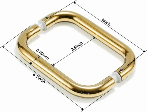 Miniatura 2 de Ranbo Manija tubular de puerta de ducha de oro pulido de 6 pulgadas (CTC), manijas de 3/4 pulgadas de diámetro con arandelas de metal, para vidrio