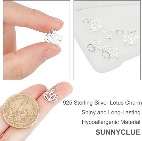 Miniatura 3 de SUNNYCLUE 1 caja de plata de ley con diseño de flor de loto y flor de la vida, colgantes de loto hueco para hacer joyas, aretes, collares, pulseras