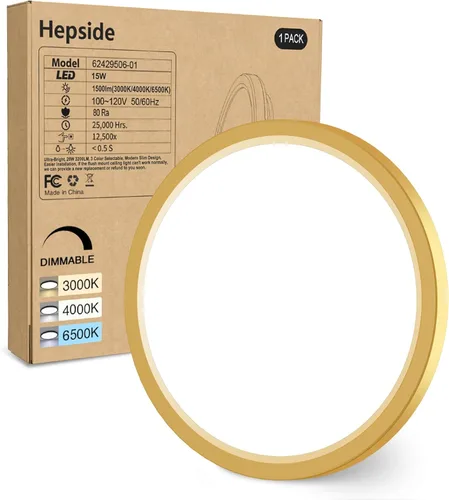 Miniatura 26 de hepside Paquete de 1 lámpara de techo LED de montaje empotrado, color negro, 12 pulgadas, 28 W, regulable 3000K-4500K-6000K, lámpara de techo de 3