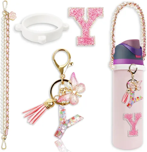 Miniatura 47 de Letter Handle Strap Accessories with Cute Initial Charm Compatible with Owala Water Bottle 24oz 32oz 40oz Owala Kids Púrpura