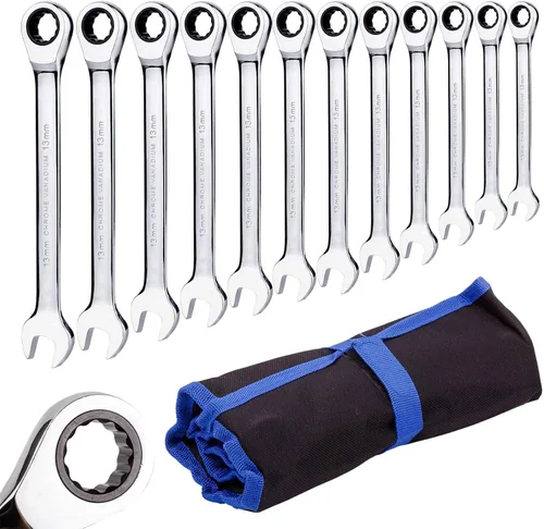 Qnkaa Juego de llaves de trinquete, 12 piezas de tamaños métricos de 0.315 in a 0.748 in con bolsa de rollo, perfecto para el hogar, bicicleta,
