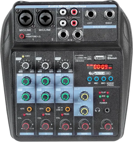 Miniatura 13 de Mezcladores DJ jindaaudio Consola de Mezcla de Audio de 8 Canales con Bluetooth, Interfaz de Audio USB con Alimentación Fantasma de 48V, Mesa