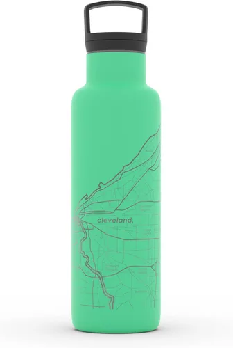 Miniatura 178 de Well Told Botella de agua aislada con mapa de Washington DC grabado, botella de acero inoxidable grabada (21 onzas, blanco) botella aislada de mapa