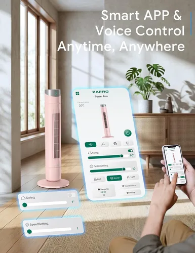 Miniatura 25 de ZAFRO Ventilador de torre inteligente para dormitorio, ventilador de torre oscilante de 120°, 28 pies/s de alta velocidad, 12 velocidades, 4 modos