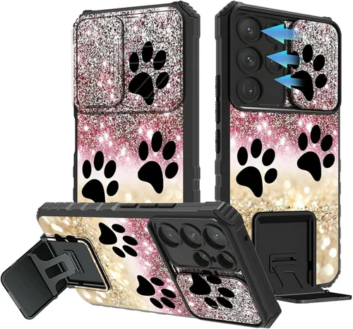 Funda para Samsung Galaxy S22 Ultra 5G, Galaxy S22 Ultra con cubierta de cámara deslizante, funda resistente de doble capa con función atril Black