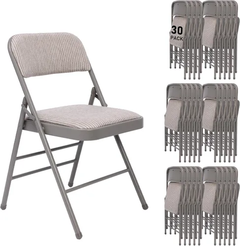 Miniatura 23 de Juego de 4 sillas plegables de tela con cojín acolchado y respaldo, asiento plegable para interiores y exteriores con marco de acero para el hogar