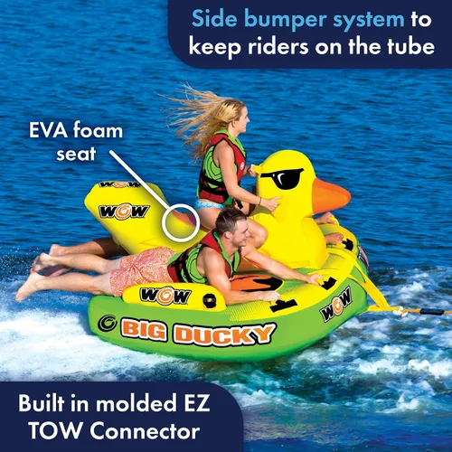 Miniatura 5 de Wow Sports Big Ducky - Tubo de cubierta remolcable – 1 – 3 personas – Capacidad de 510 libras – Diseño de pato – para navegación – Jóvenes y adultos