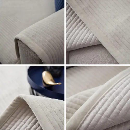 Miniatura 7 de vctops Fundas de terciopelo afelpado para sofá modular, funda de sofá lisa súper suave a rayas, protector de muebles grueso de lujo para perros