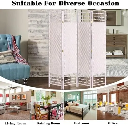 Miniatura 6 de Foldable Rattan Room Divider, Height Adjustable & Easy to Store, 4 Panels (100x40cm) - Perfect for Live Streaming Backgrounds, Privacy Screen, Home