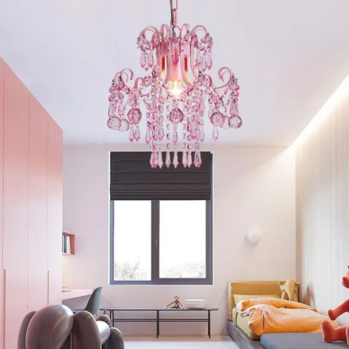 Miniatura 3 de Q&S Mini Lámpara de Araña de Cristal, Lámpara de Araña Rosa Moderna, Pequeña Lámpara Colgante para Habitación de Princesa, Vestidor, Baño, Tienda