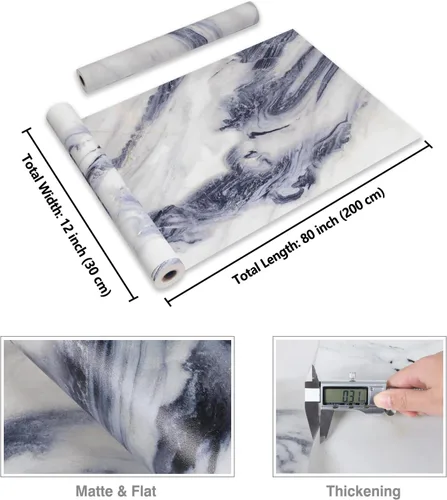 Miniatura 8 de CRE8TIVE Papel de contacto de mármol azul marino y blanco, papel tapiz de mármol mate para encimera de baño, papel de contacto, impermeable, 12 x 80