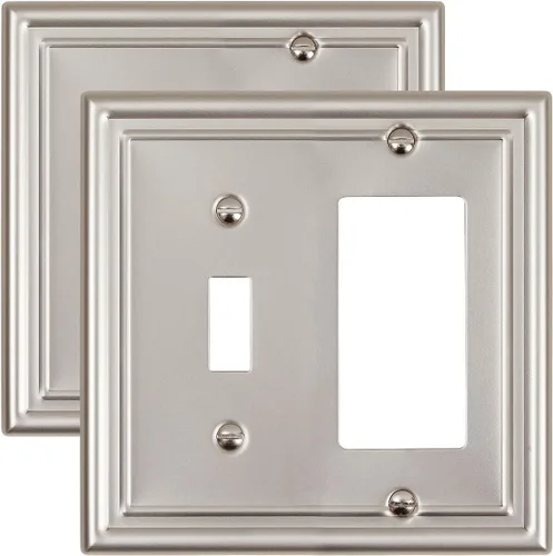 Miniatura 35 de Paquete de 2 placas decorativas de pared, placa de cubierta de toma de corriente eléctrica de níquel satinado para receptáculo, interruptor