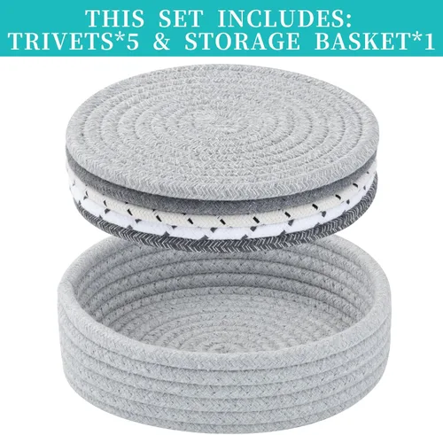 Miniatura 2 de Salvamanteles para platos calientes, ollas y sartenes, almohadillas calientes con cesta de almacenamiento, soportes para ollas para cocina, tapete