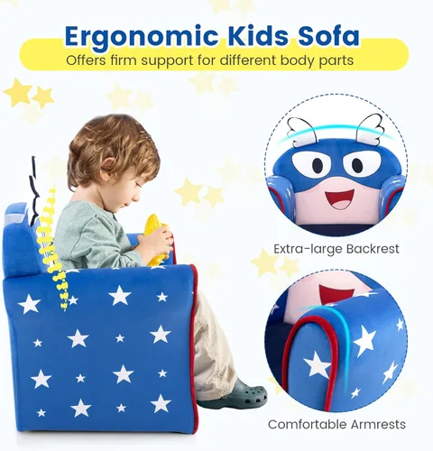 Miniatura 4 de Costzon Sofá para Niños con Reposabrazos con Patrón, Muebles para Niños Pequeños con Construcción de Madera Resistente, Sofá para Niños en Edad