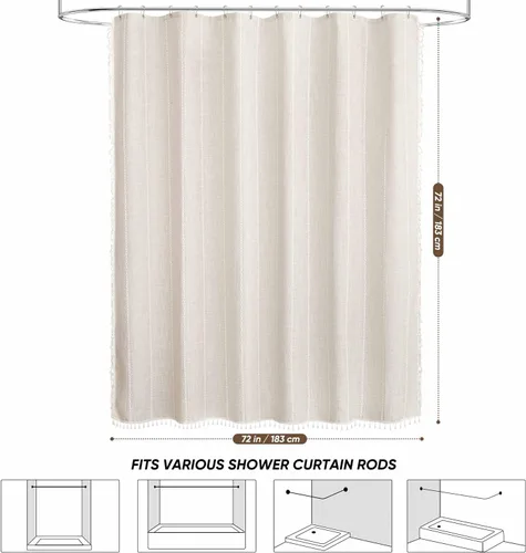 Miniatura 7 de WELTRXE Cortina de ducha bohemia, moderna cortina de ducha con borlas, decoración rústica de baño, tela resistente repelente al agua con gancho