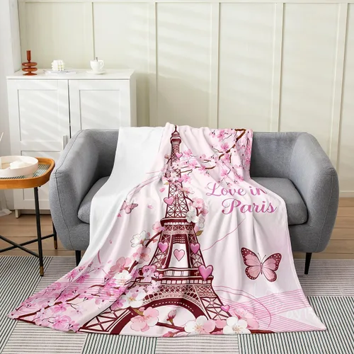 Miniatura 8 de Feelyou Manta de felpa de la Torre Eiffel con purpurina, color azul, morado, pastel, para todas las estaciones, manta de cama para niños, manta