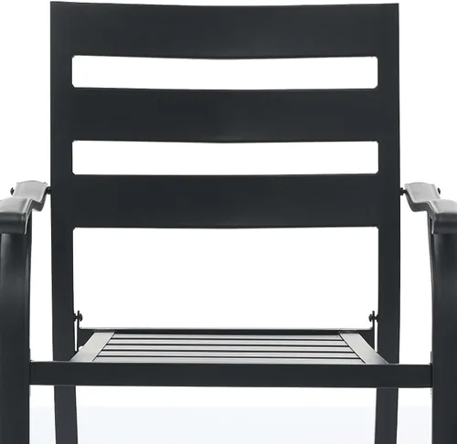 Miniatura 7 de Juego de 2 sillas de comedor para patio, sillas de comedor apilables negras para exteriores, juego de muebles de patio de metal para jardín, patio