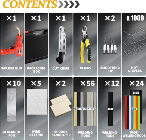 Miniatura 2 de Soldador de plástico de 220 W, kit de soldadura de plástico 2 en 1 mejorado, kit de reparación de plástico, 1000 grapas calientes y 92 varillas