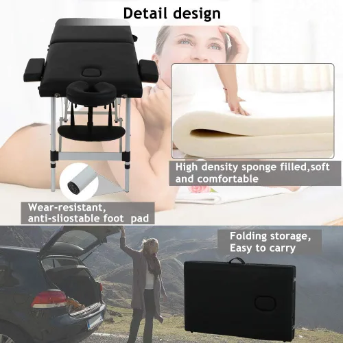 Miniatura 3 de Mesa de masaje de 73 pulgadas, cama de spa, portátil, altura ajustable, de aluminio, mesa de salón de salón de piel sintética con funda