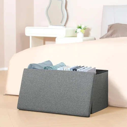 Miniatura 8 de PINPLUS Banco Otomán de Almacenamiento Plegable con Bandeja de Tapa, Mesa de Centro Otomán de 30 pulgadas Silla de Cubo Gris Taburete Reposapiés