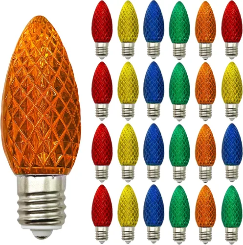 Miniatura 10 de Paquete de 25 bombillas LED transparentes C7, bombillas de repuesto de Navidad con base de candelabro E12, bombillas blancas cálidas inastillables