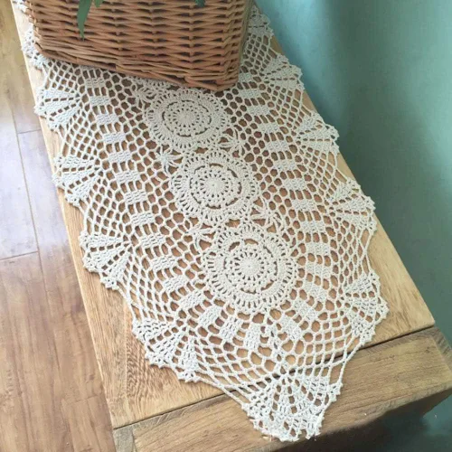 Miniatura 3 de Hetao Mantel oblongo, 100% algodón, hecho a mano, 12 x 27 pulgadas, color beige
