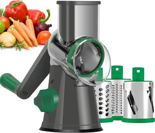 Miniatura 12 de Ourokhome rallador giratorio de queso con manivela manual, triturador de cocina con rebanador de mandolina de velocidad y raspador de hielo con Negro