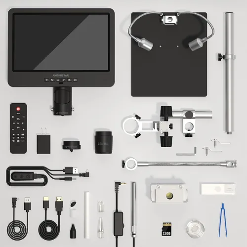 Miniatura 8 de Andonstar AD249S-M Microscopio digital HDMI de 3 lentes 2000x con endoscopio, grabación de video UHD 2160P LCD de 10.1 pulgadas, microscopio