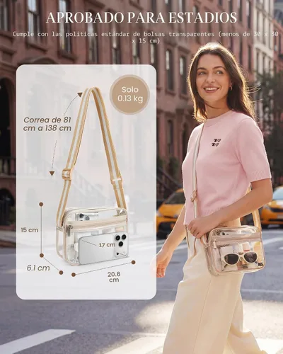 Miniatura 2 de Missnine Bolsa transparente para eventos de estadio, bolsa transparente acolchada para mujeres aprobada para estadio, bolsa cruzada de PVC