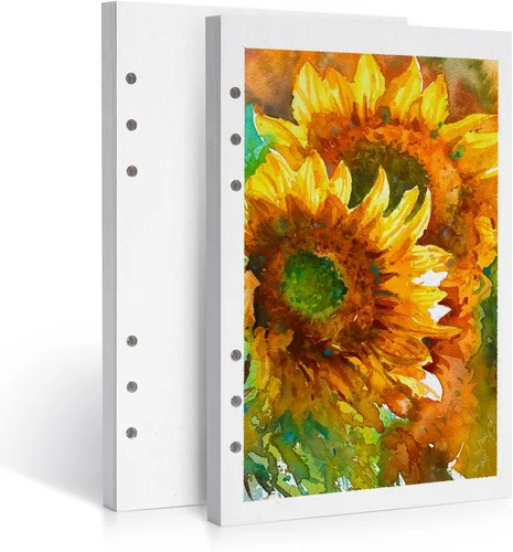LIGHTWISH Papel para Acuarela a Granel, 100% Algodón Prensado en Frío 300gsm/140lb, Paquete de 2, Total 40 Hojas A5 Con Agujeros Para Perforar Papel