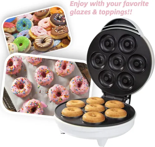 Miniatura 3 de Mini máquina de donas, superficie eléctrica antiadherente que hace 7 donas pequeñas, decora o hiela tu propia para postres o aperitivos aptos