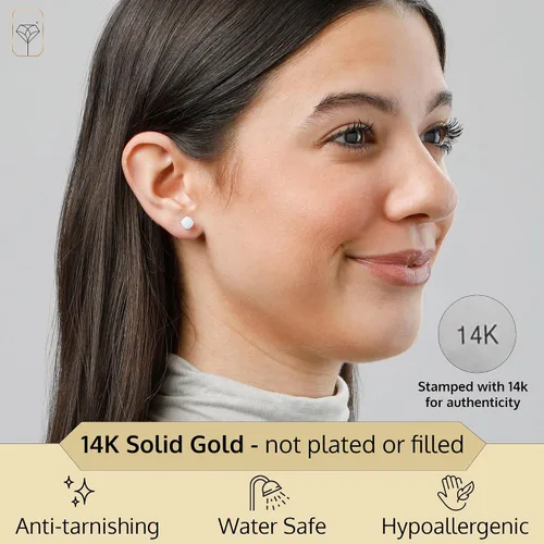 Miniatura 2 de 14k Gold 6MM Cushion Cut Stud Gemstone Earrings Hypoallergenic Solitaire Gemstone Studs with 14K Gold Backs Lightweight Birthstone Earrings with