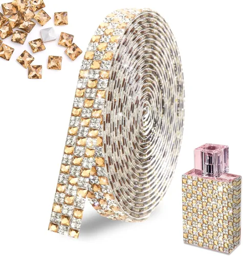 Miniatura 15 de FULZTEY Rollo de cinta de diamantes de imitación de 3 yardas, tira de diamantes de imitación de vidrio blanco para manualidades, cinta de cristal