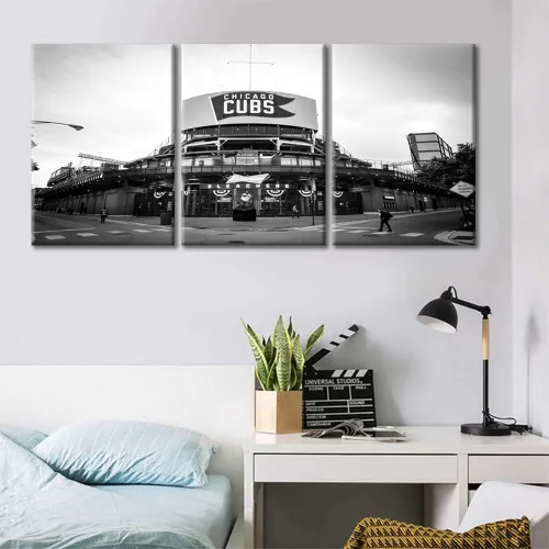 Miniatura 3 de TUMOVO American Sports - Decoración de pared Wrigley Stadium, 3 piezas, arte de pared de estadio de béisbol, cuadros para decoración del hogar