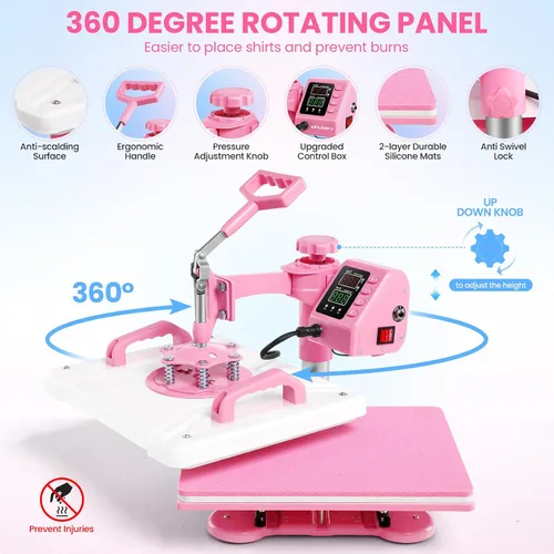 Miniatura 4 de Whubefy Máquina de prensa de calor 5 en 1 de 15 x 12 pulgadas con prensa de vasos, máquina de prensa de calor por sublimación industrial
