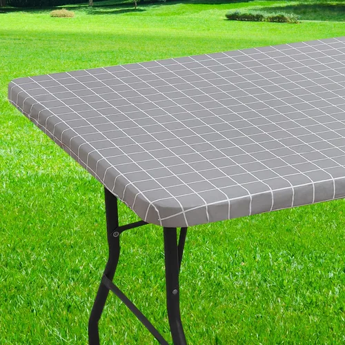 Miniatura 23 de Mantel redondo de vinilo de 36 a 44 pulgadas, mantel elástico impermeable con reverso de franela, mantel de plástico para picnic, campamento, al Café
