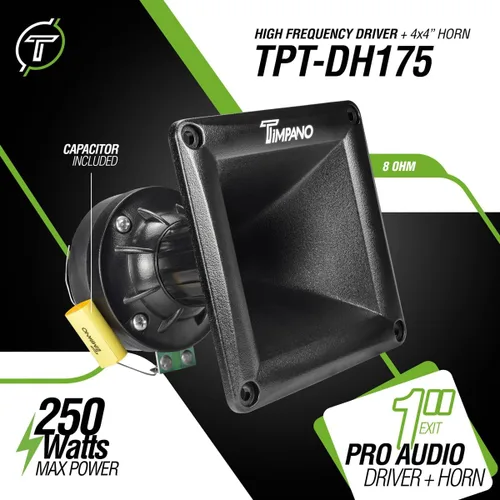 Miniatura 2 de Timpano 2X TPT-DH175 Controladores de bocina 500 Watts 1" Salida Controlador de compresión de alta frecuencia con bocina negra de 8 Ohm