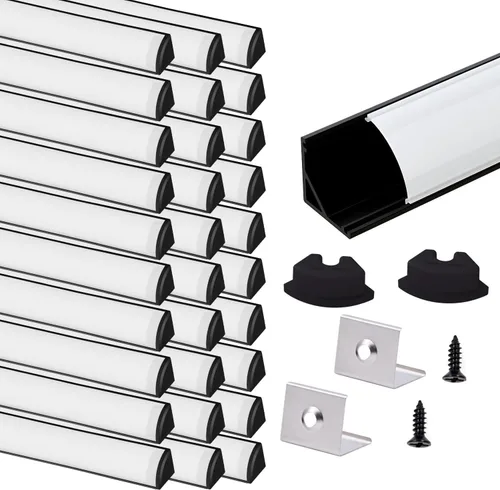 Miniatura 16 de VST Paquete de 10 canales LED de 3.3 pies, canal difusor LED en forma de V, sistema de canales de aluminio LED con cubierta lechosa, tapas finales