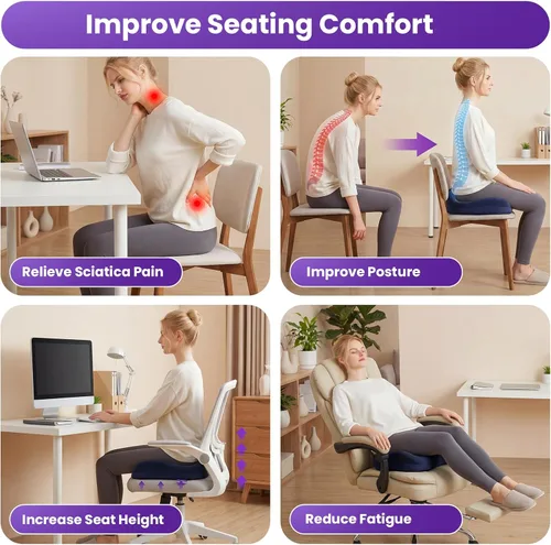 Miniatura 3 de ZZ-WELL Cojines de asiento para sillas de oficina, cojín ergonómico para aliviar el dolor y la presión del coxis, cojín de asiento de espuma Azul