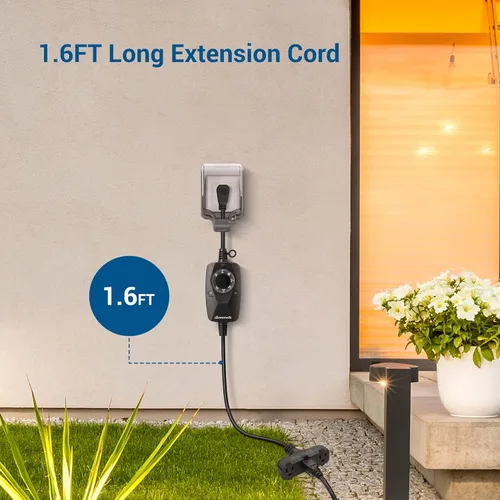 Miniatura 6 de DEWENWILS Temporizador de luz para exteriores resistente a la intemperie con cable de extensión de 2 pies, interruptor temporizador de fotocélula
