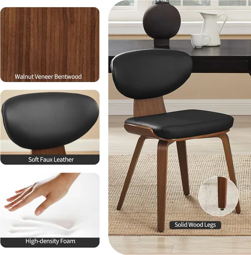 Miniatura 4 de Art Leon Sillas de comedor de mediados de siglo, sillas de comedor tapizadas de piel sintética, silla de cocina sin brazos con patas de madera