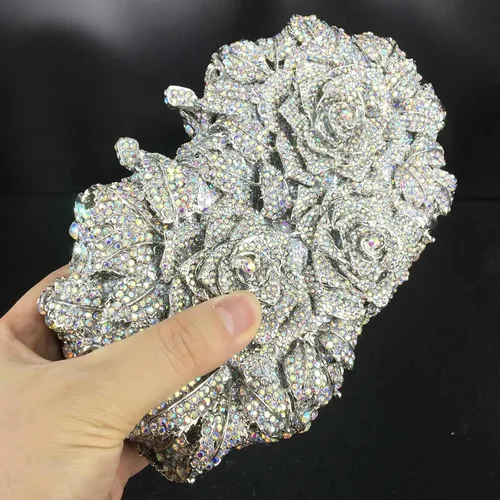 Miniatura 3 de Boutique De FGG Bolsas de noche de cristal de flores deslumbrantes para mujer formal boda fiesta cóctel bolso de mano
