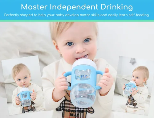 Miniatura 2 de Asas de silicona para botellas de vidrio y plástico de cuello ancho, agarre de taza de transición para beber independiente, resistente al calor, sin