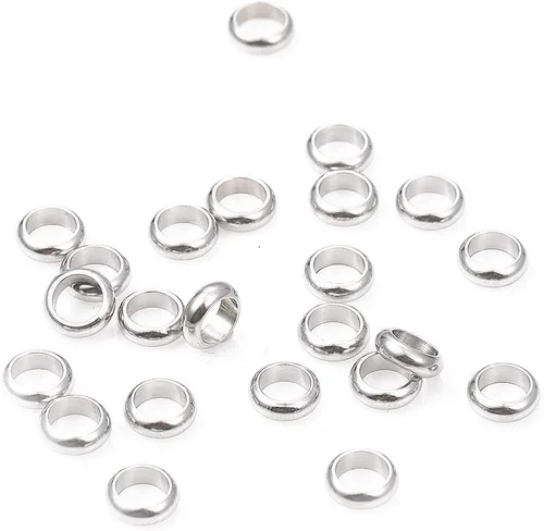 Miniatura 3 de BEADIA Cuentas espaciadoras de acero inoxidable de 0.236 x 0.078 pulgadas (0.236 x 0.079 in) para hacer joyas de bricolaje, 100 unidades con agujero