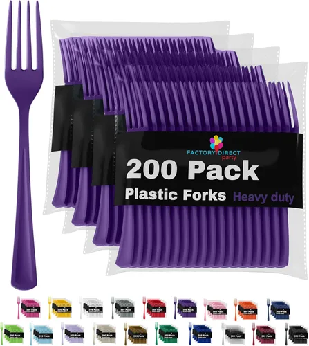 Miniatura 18 de Party Solids Tenedores de plástico rosa, 200 piezas, tenedores rosa, utensilios desechables, juego de cubiertos de plástico resistente