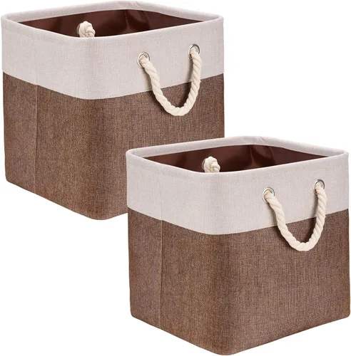 Miniatura 12 de Cubos de almacenamiento de tela de lino beige y azul marino de 13 x 13 x 12.5 pulgadas, paquete de 2 cubos de almacenamiento de 13 x 13 pulgadas